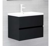 Mobile Base Lavabo con Vasca Integrata in Legno Nero, Mobile Sotto Lavabo Bagno Salvaspazio, Armadietto da Bagno con Cassetto e Lavabos in Ceramica, Mobiles Bagnos Funzionale, 60x38.5x45 cm