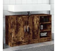 Mobile Base Lavabo in Legno Rovere Affumicato, Mobiletto Sotto Lavabo Bagno Salvaspazio con Due Ante e Tre Scomparti Aperti, Ampio Spazio di Archiviazione per Bagno e Toilette,Mobili Bagno,90x29x55 cm