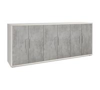Mobile Basso 6 Ante 203x84x41 cm Ossido Bianco/Cemento
