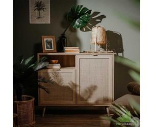 MOBILE BASSO MADIA LEGNO EFF. VIMINI 2 ANTE 101,5x40x87 CM STILE BOHO MOBILETTO