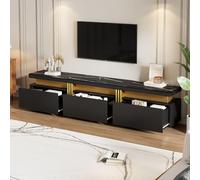 Mobile basso moderno per TV con effetto marmo, 200 x 40 x 42 cm, per TV fino a 90 pollici, tre cassetti e 1 gestione dei cavi