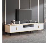 Mobile basso moderno per TV con effetto marmo, 200 x 40 x 46 cm, per TV fino a 90 pollici, tre cassetti e 1 gestione dei cavi