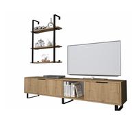 Mobile Basso Porta TV 180 Rovere Anta Ripiani Libreria Parete in Legno Moderno