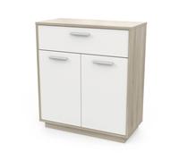 MOBILE BIANCO E QUERCIA CON 2 ANTE E 1 CASSETTO, 78X36X84 CM