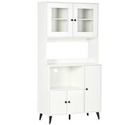 HOMCOM Mobile da cucina a 3 ante per microonde, 90x40x180cm, Bianco | Buffet da cucina, armadio, nicchie, ripiani regolabili, porte vetro, cavi, sala da pranzo, soggiorno