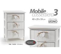 MOBILE CASSETTIERA 3 CASSETTI CUORE IN LEGNO SHABBY CHIC 402959 CM TDE-763939