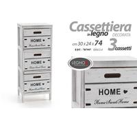 MOBILE CASSETTIERA 3 CASSETTI HOME IN LEGNO BIANCO SHABBY 302474 CM EDT-787997