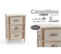 MOBILE CASSETTIERA 3 CASSETTI IN LEGNO SHABBY 402958 CM DECORATA EDT-809415