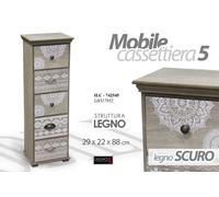MOBILE CASSETTIERA 5 CASSETTI IN LEGNO SCURO 292288 CM DECORATA ILC-742545