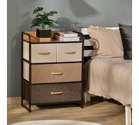 Mobile Cassettiera da Camera da Letto e Soggiorno, Cassettiera con 4 Cassetti Pieghevoli in Tessuto e Ripiano in MDF, 58x29x78.5cm, Multicolore