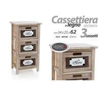 MOBILE CASSETTIERA IN LEGNO 3 CASSETTI DECORATI HOME 342562 CM EDT-809385