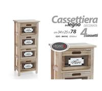MOBILE CASSETTIERA IN LEGNO 4 CASSETTI DECORATI HOME 342578 CM EDT-809392