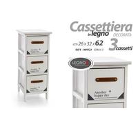 MOBILE CASSETTIERA IN LEGNO BIANCO 3 CASSETTI DECORATI 263262 CM EDT-809323