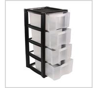 MOBILE CASSETTIERA PLASTICA 4 CASSETTI BIANCO NERO TRASPARENTE 40x38x78 cm