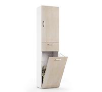MOBILE COLONNA ARMADIO LAVANDERIA CESTELLO L45xP32xH195 CM COMPOS BIANCO ROVERE