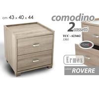 MOBILE COMODINO ERMES IN LEGNO ROVERE 434044 CM CON 2 CASSETTI TCC-623462