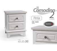 MOBILE COMODINO PERLA 2 CASSETTI IN LEGNO SHABBY CHIC 403050 CM TOD-782565