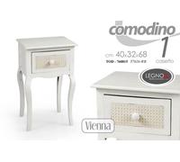 MOBILE COMODINO VIENNA 1 CASSETTO IN LEGNO SHABBY CHIC 403268 CM TOD-760815