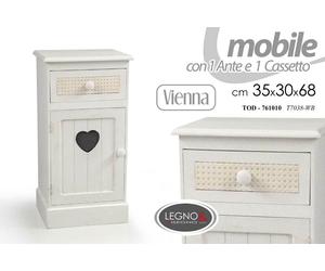 MOBILE COMODINO VIENNA CASSETTO+ANTA IN LEGNO SHABBY CHIC 353068 CM TDE-761010