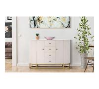 Mobile con i lati smussati con 2 ante e 4 cassetti, MONTPELLIER, Dimensioni 120x45xh 80 cm - Peso 34,8 kg La struttura in metallo dorato e tessuto imbottito crema