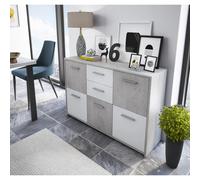 Mobile Contenitore Credenza Moderna Con 5 Ante E 2 Cassetti In Melaminico Mobile Multiuso Per Soggiorno Ingresso Studio Sala Da Pranzo 114 x 77 x 32 Cm Bianco E Grigio Cemento