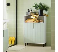 Mobile contenitore da bagno con 2 ante, bianco e verde chiaro, dimensioni 60LX30PX87H cm, codice BZR138-GR, accessori per la decorazione e l'organizzazione del bagno d'estate Noi prendiamo parte alle