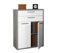 Composad | Mobile Contenitore della Linea DISEGNO con 2 Ante e 2 Cassetti, Armadietto Portadocumenti, Mobiletto da Archivio, (LxAxP) 81,6x112x35,7 cm, Cemento e Bianco Laccato, Made in Italy