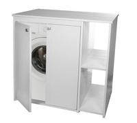 Copri lavatrice in PVC da esterno interno con ante e scaffali laterali, Dimensioni 95x60xh 94 cm fornito in kit di montaggio bianco