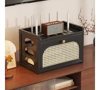 Mobile copri router WiFi con mensola portaoggetti, struttura decorativa traforata per modem, sistema ordinato per cavi e multipresa nascosta, facile da assemblare per casa moderna(Black,41*20*28cm)