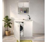 Mobile Coprilavatrice da Esterno 109 cm in Resina PVC con Ante e Lavello Incluso
