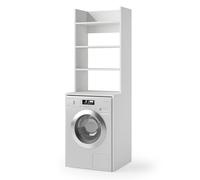 Mobile Coprilavatrice Multiuso in Legno Bianco con Rialzo E 3 Ripiani L 65 X P 58 X H 195 Cm con Kit di Montaggio Incluso E Piedini in Plastica