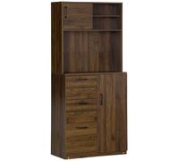 Mobile Credenza 3 Cassetti 2 Ante 3 Ripiani 80x40x178 cm in Legno Noce