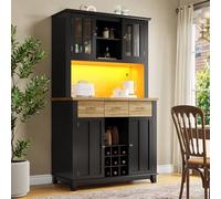 Mobile Credenza Cucina con Struttura in MDF, Illuminazione LED con Controllo App e Ripiani Regolabili, Armadio Buffet Alto, Vetrinetta Moderna, adatto a Cucina e Soggiorno, Black, 106 x 40 x 179.5 cm