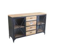 Mobile credenza madia da interno bar e pub con struttura in acciaio piano e 4 cassetti centrali in legno 2 ante laterali Linea Industrial