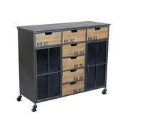 Mobile credenza madia da interno in acciaio e legno con ruote e 7 cassetti Dark