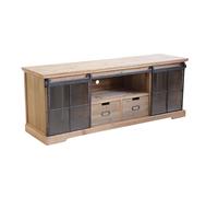 Mobile credenza madia in acciaio e legno con 2 ante laterali scorrevoli in vetro 2 cassetti e 1 ripiano centrale Linea Industrial