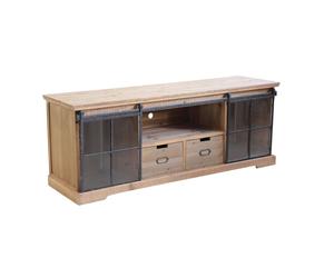 Mobile credenza madia in acciaio e legno con 2 ante laterali scorrevoli in vetro 2 cassetti e 1 ripiano centrale Linea Industrial