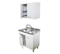 Mobile Cucina Bianco 80 cm con Lavello 2 Vasche e Colapiatti