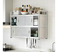 Mobile Cucina Dispensa Armadio Cucina a Parete Acciaio Inossidabile Mono/doppio Livello Organizzatore Senza Pannello Posteriore Mobile Dispensa Alto(60x35x90cm(24x14x36in))