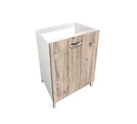 MABEL Mobile Sottolavello Cucina Olmo Grigio 1 Anta Organizer in Legno Nobilitato con Lavello da Appoggio in Acciaio - L 60 cm x P 50 cm x H 85 cm