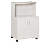Mobile Cucina Multiuso Con Ruote, Armadietto E Ripiano Per Microonde, Credenza Alta In Legno Truciolare, 60.4x40.3x97cm Bianco