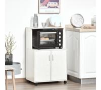 Mobile Cucina Multiuso con Ruote, Armadietto e Ripiano per Microonde, Credenza Alta in Legno Truciolare, 60.4x40.3x97cm Bianco