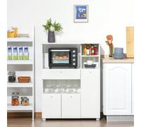 Mobile Cucina per Microonde con Armadietti, Mensole e Cassetto, Credenza Moderna in Legno 90x40x120cm Bianco