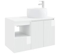 Mobile da bagno, 2 pezzi, bianco ad alta lucentezza con lavabo | Legno di ingegneria resistente all'umidità, stoccaggio a parete ottimizzato, installazione flessibile senza pre-foratura
