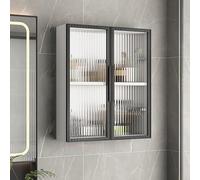 Mobile da bagno a parete: contenitore in legno massello con ante in vetro, nizer multifunzionale per esposizione sopra il WC, ideale per bagno, camera da letto e cucina.