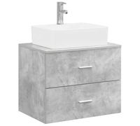 Mobile da Bagno a Parete in Legno di Ingegneria con Lavabo e Rubinetto | Design a parete salvaspazio e pratico cassetto portaoggetti con finitura grigio cemento moderno, facile da pulire con panno