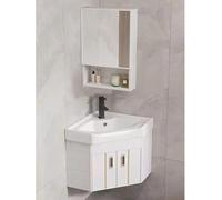 Mobile da bagno ad angolo con lavabo in ceramica e armadietto a specchio, design salvaspazio, 43 cm, bianco, lavabo per il lavaggio delle mani per piccoli bagni