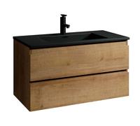 Mobile da bagno Angela 80cm Rovere con Lavello Nero - armadio mobiletto lavabo