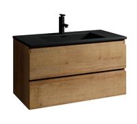 Mobile da bagno Angela 90cm Rovere con Lavello Nero - armadio mobiletto lavabo