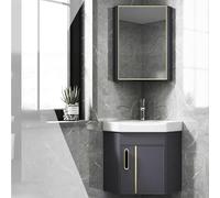 Mobile da bagno angolare con lavabo, armadietto a specchio e telaio in lega di alluminio, soluzione salvaspazio per bagni moderni